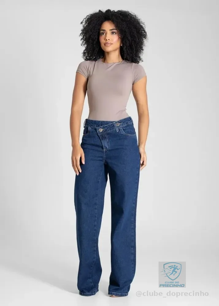Jeans Sawary Feminina Calca Wide Leg_283687 Índigo Liso 34