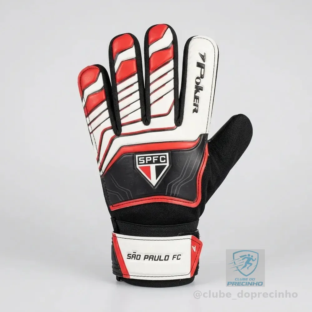 Luva De Goleiro Poker Training Jr Clube São Paulo Resistente Preto / Vermelho / Branco 6