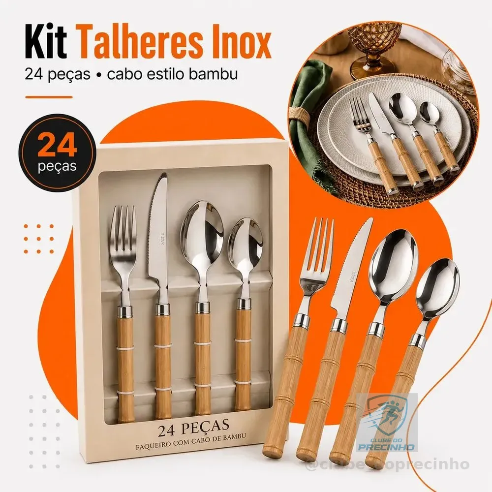Faqueiro 24 Peças Inox Bambu Mesa Elegante Talheres Hold On