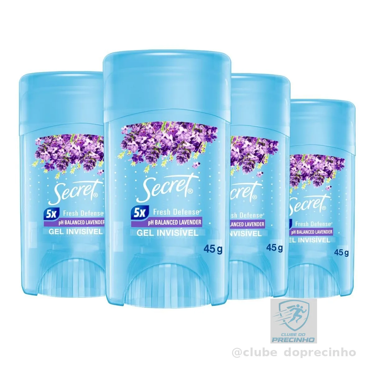 Secret Kit Desodorante em Gel Invisível Antitranspirante Lavanda com 4 Unidades 45g