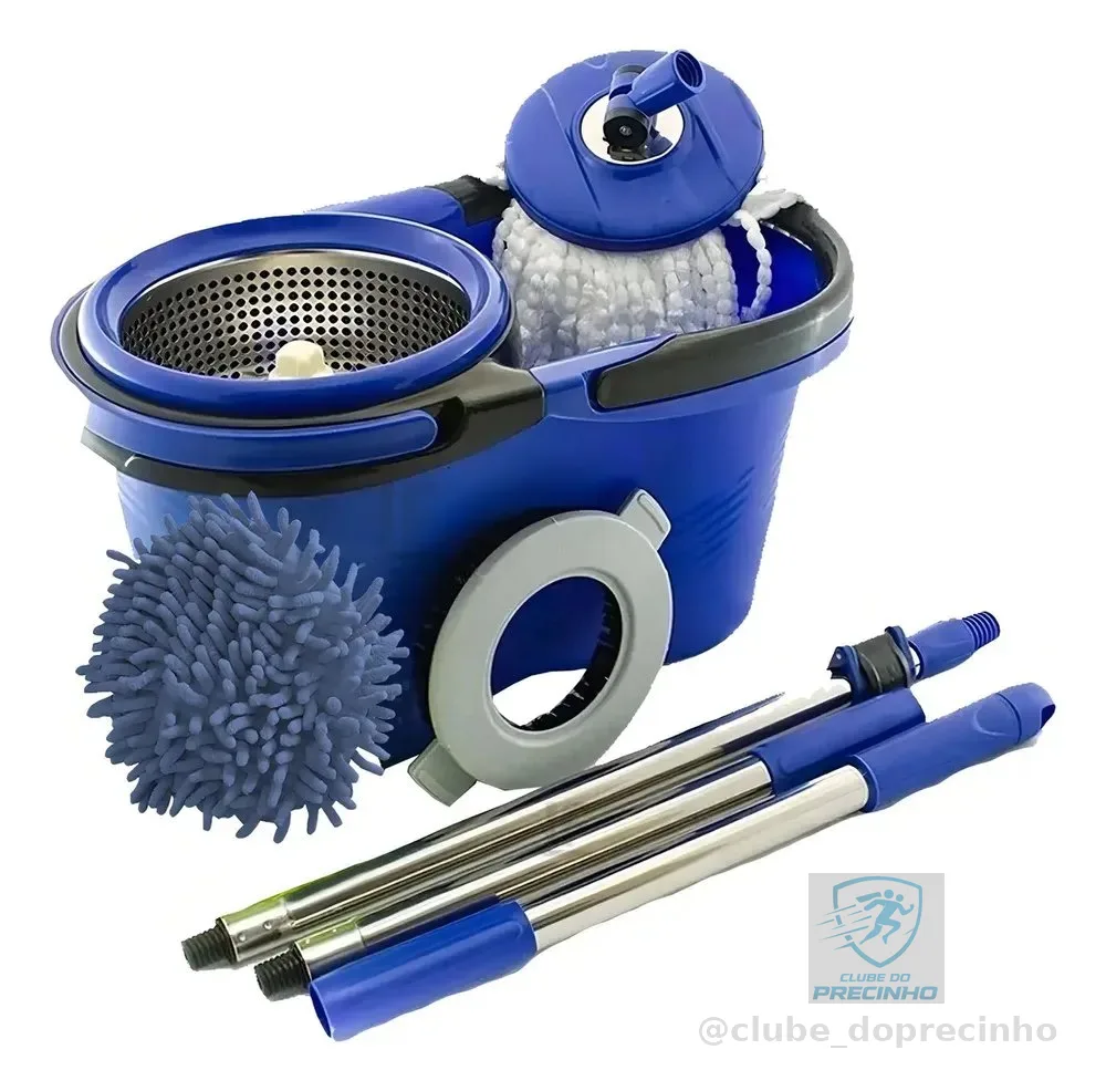 Esfregão Perfect Pro Mop 360° Balde Inox Cabo Longo Microfibra 16L