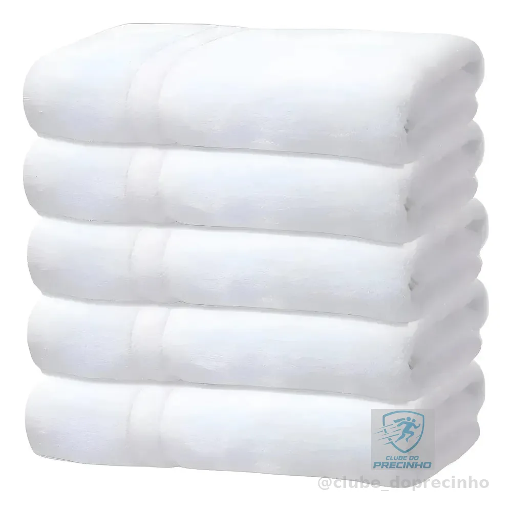 Kit 5 Toalhas Banho Gigante Grossa Hotel Luxo 75x150cm 480g Branco Hotel