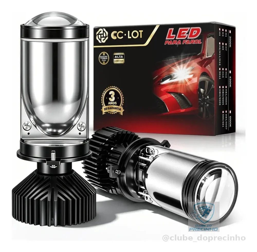 Kit Lampada Ultra Led H4 Cc Lot Grande Projetor Farol Carro H4 Preto Branco-frio
