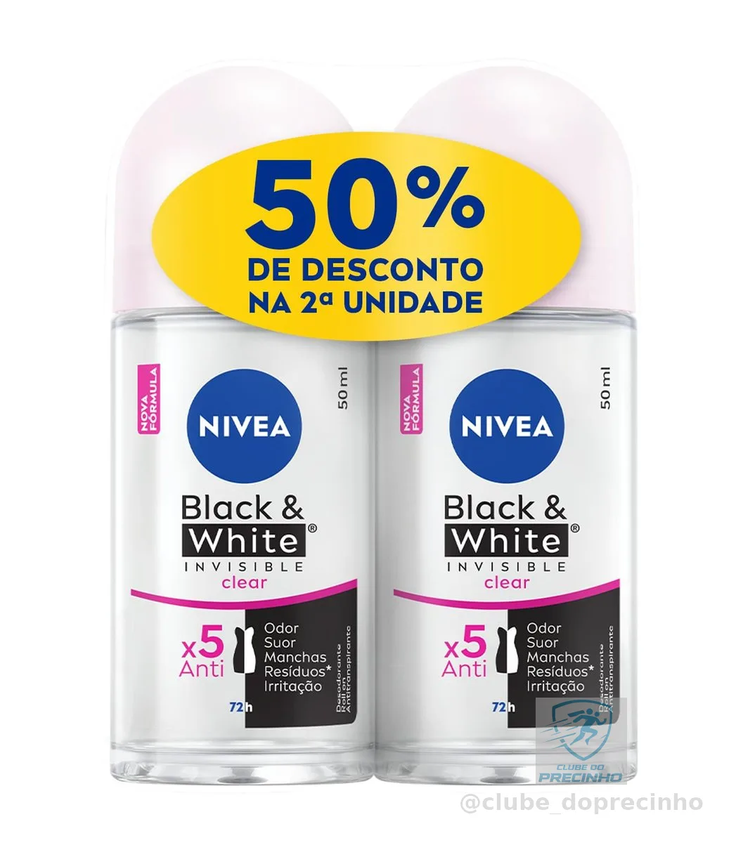 NIVEA Kit Desodorante Antitranspirante Roll On Invisible Black & White Clear 50ml