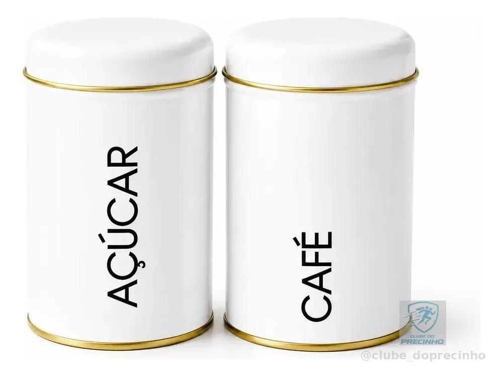 Kit com 2 Potes para Mantimentos Herméticos de Metal Brancos 800 mL