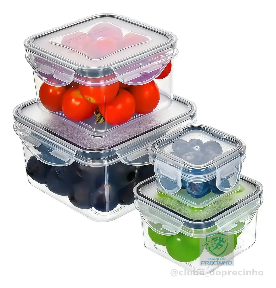Kit Potes Hermeticos Transparente 4 Vasilhas Plasticas Transparente