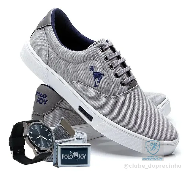Tênis Polo Joy Masculino Lona Casual + Relógio + Cinto