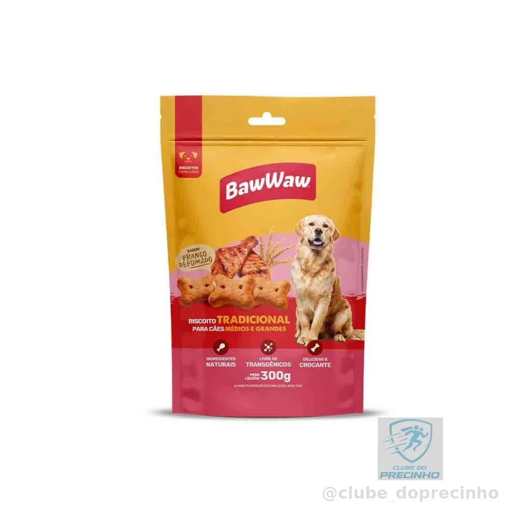 Promoção Baw Waw biscoito sabor frango defumado p/ cães adultos médio e grande porte 300g