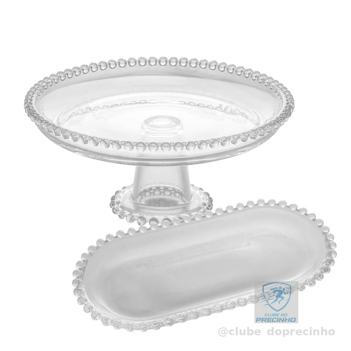 WOLFF - Conjunto Prato com Pé 20cm e Travessa Oval 24cm Pearl Cristal
