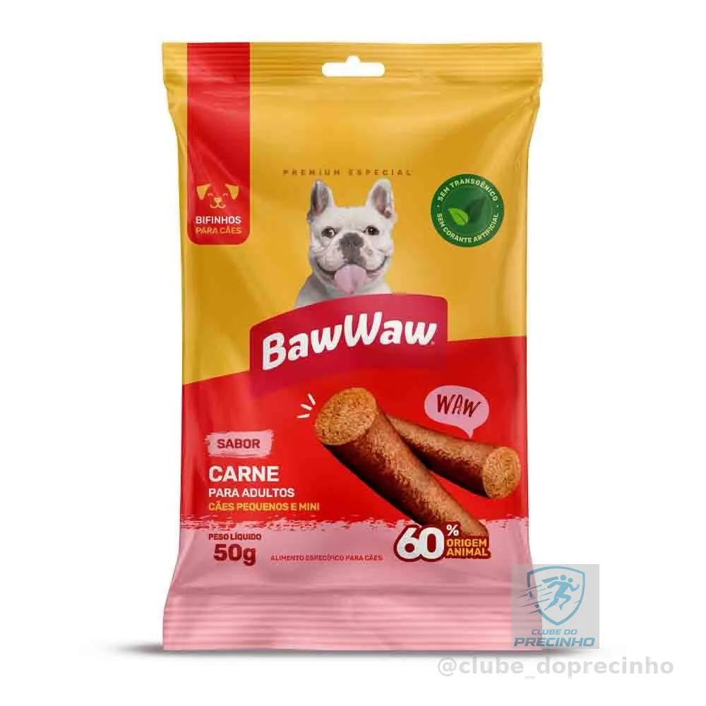 Promoção petisco snack bifinho sabor carne Baw Waw  p/ cães adultos mini e pequeno porte 50g
