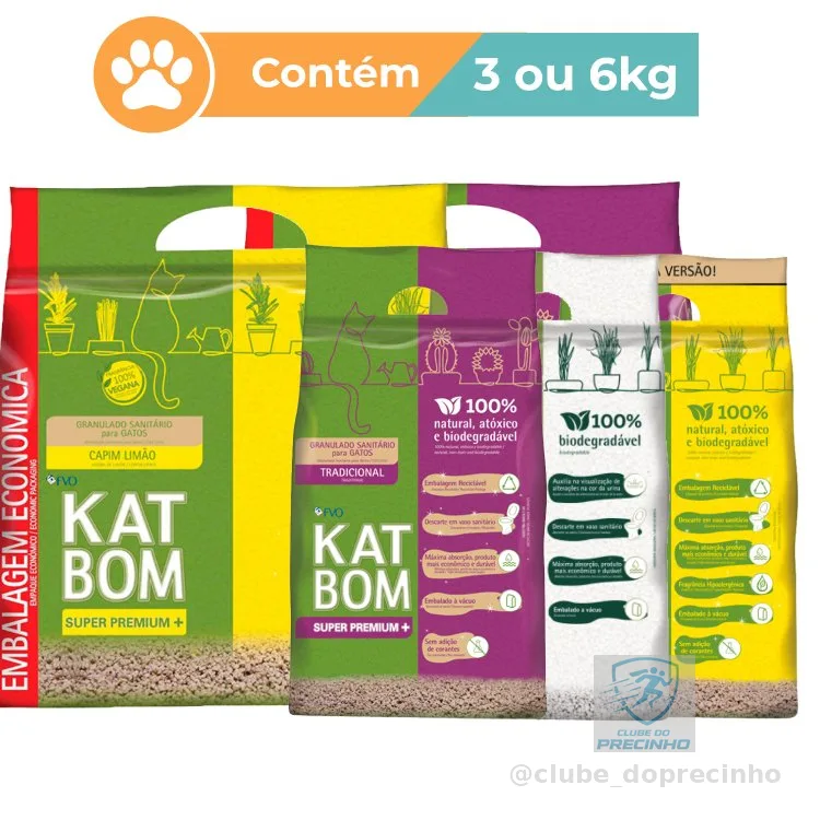 Areia Higiênica Katbom para Gatos Tradicional Capim Limão Clinical 3kg e 6kg