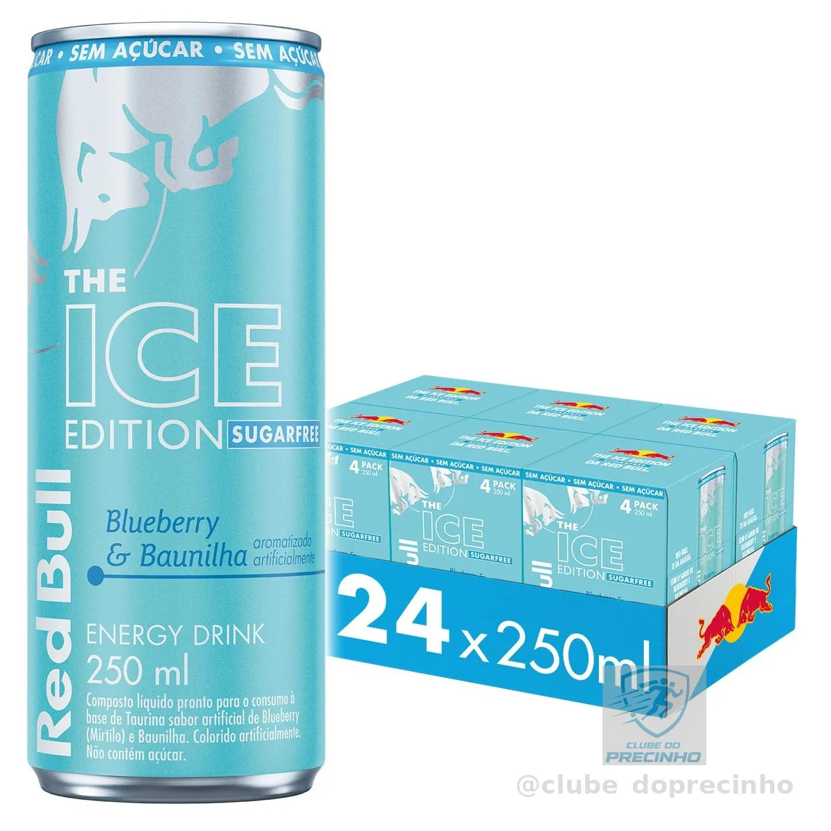 Red Bull Energético, Ice Edition, Blueberry e Baunilha, Sem Açúcar, 250ml, 24 latas