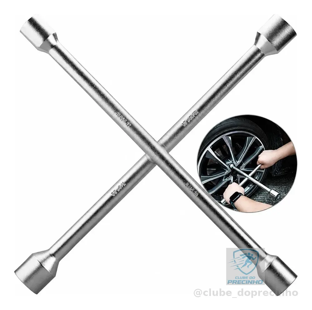 Chave Roda Cruz Reforçada Aço 4 Bocas Para Automotivo 35.5cm