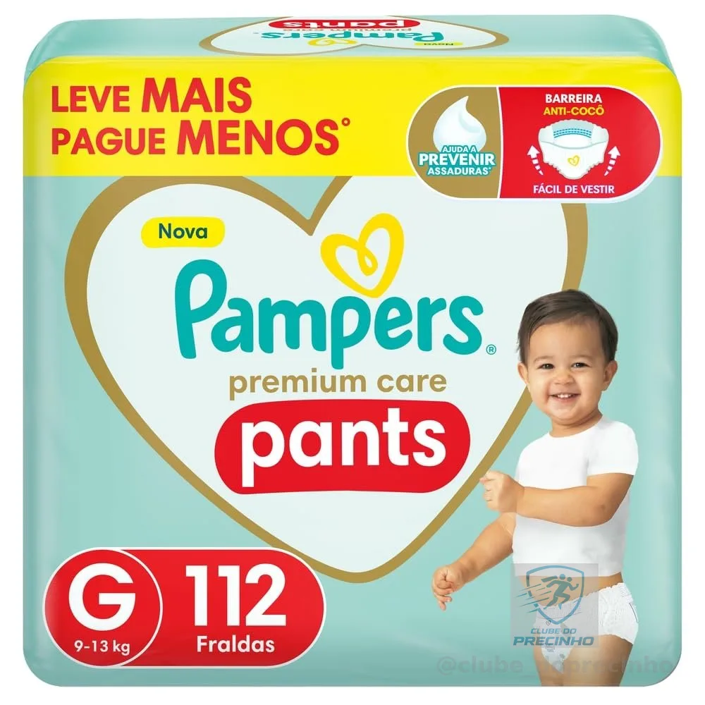 Fralda Pampers Premium Care Pants Tamanho G, Fácil de Vestir, 112 Unidades
