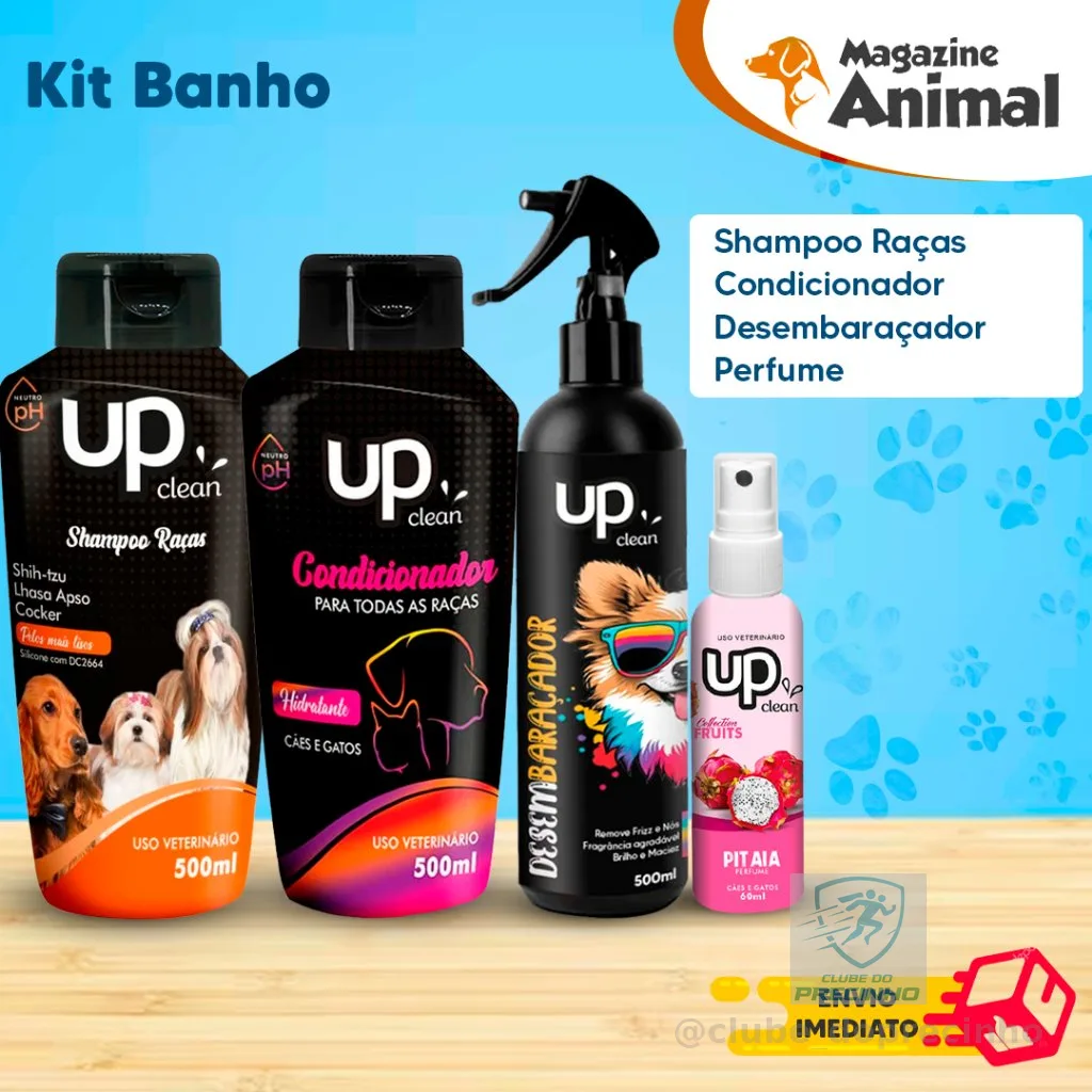 Kit Shampoo para Cachorro Shih Tzu Lhasa + Desembaraçador de Pelos + Condicionador Kit Banho Cachorro Shih Tzu UP Clean