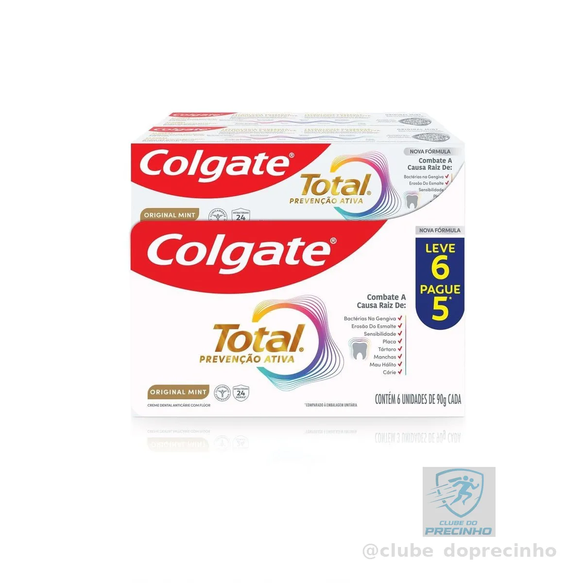 Colgate Total Original Mint Creme Dental Prevenção Ativa com Flúor, 6x90g