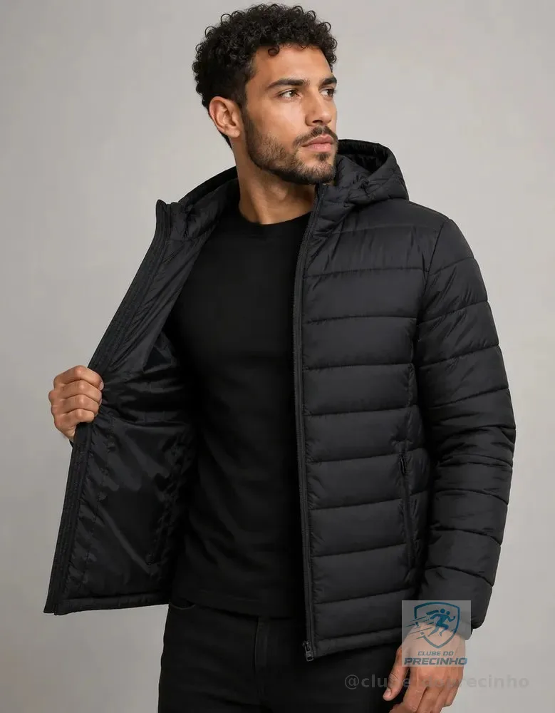 Jaqueta Puffer Bobojaco Corta Vento Nylon Frio Reforçada Preto M