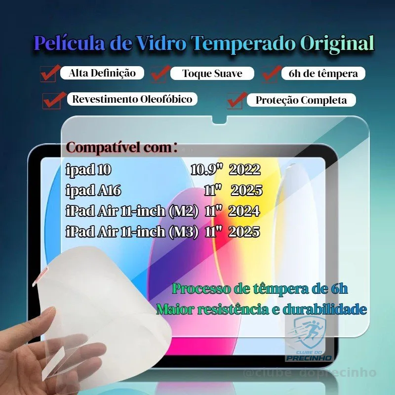 Película de Vidro Temperado iPad 7-10/A16 e  Air– Proteção Premium