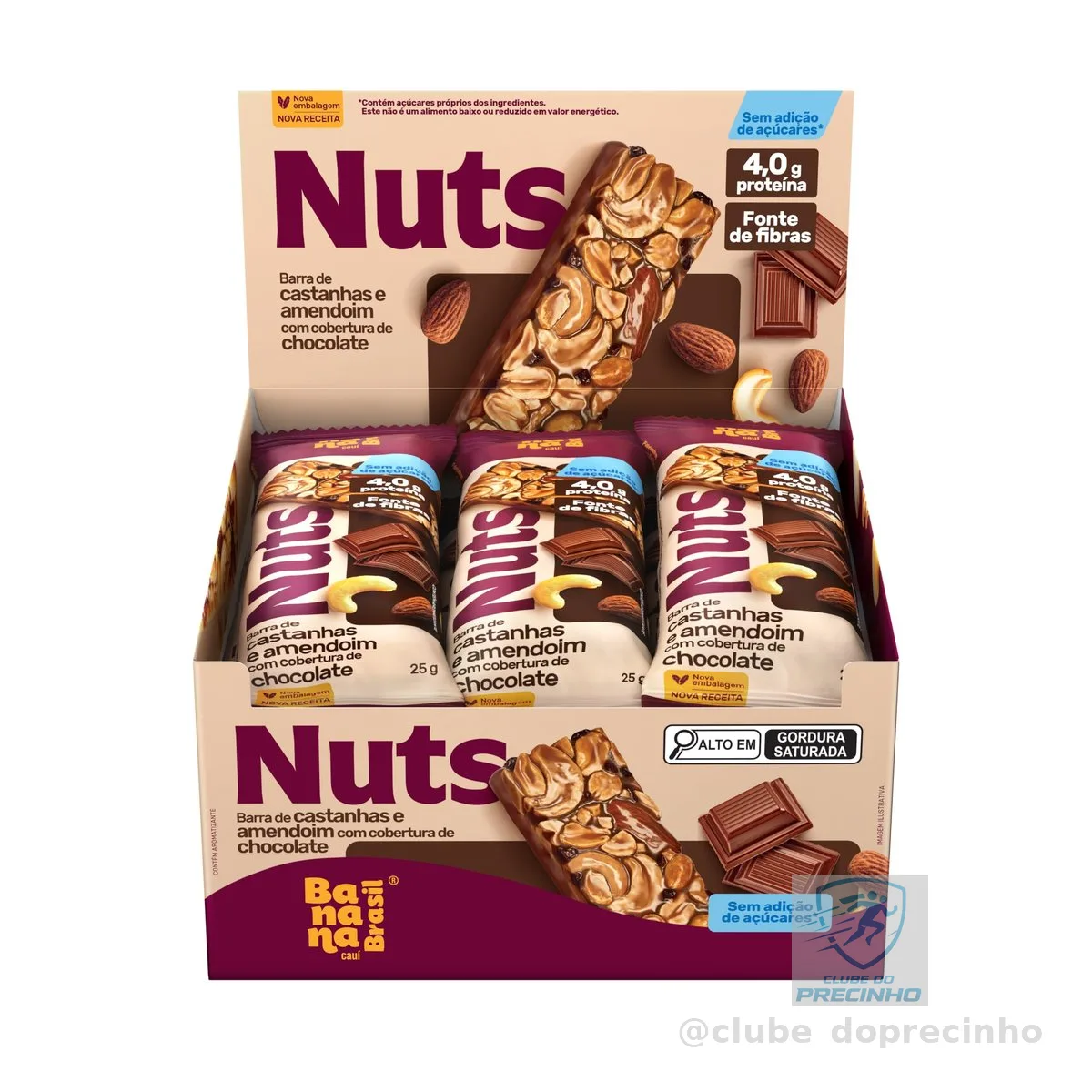 Barra Nuts Castanhas e Chocolate 12un 25g Banana Brasil