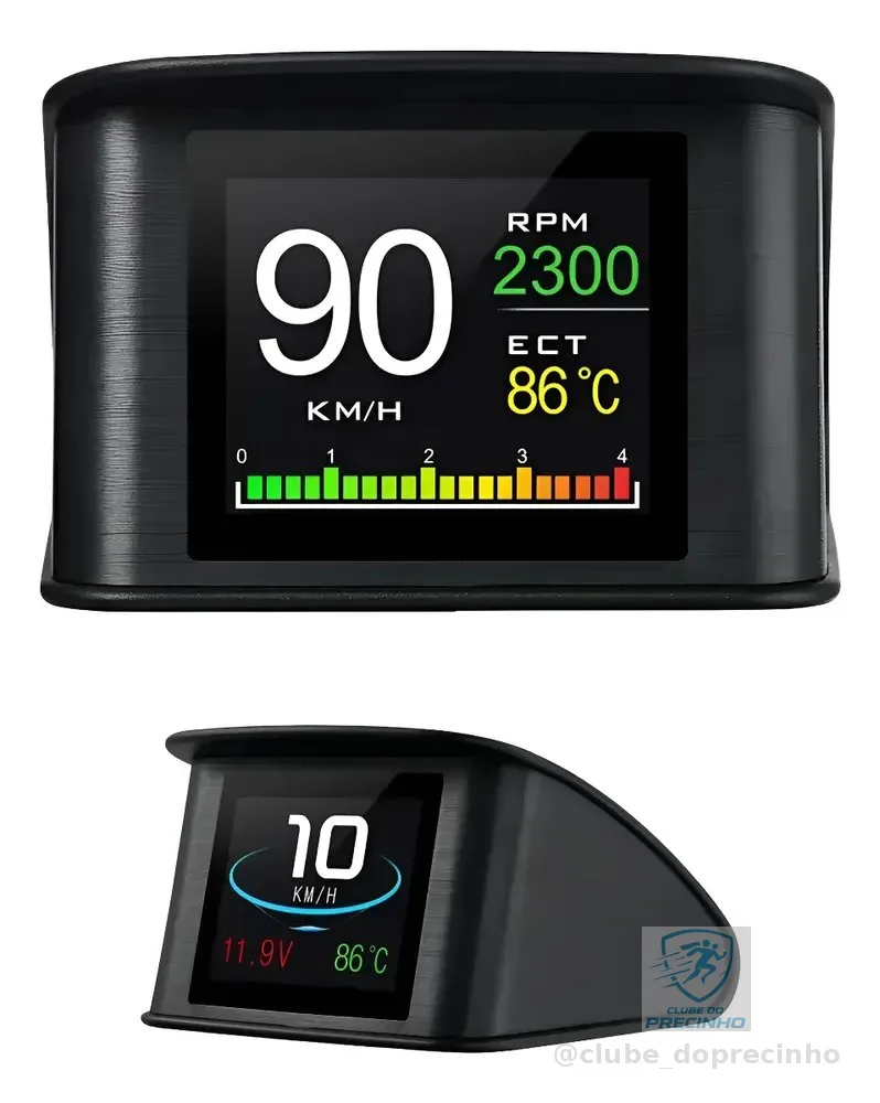 Hud Automotivo P10 Obd2 Velocidade Rpm Temperatura Digital Preto
