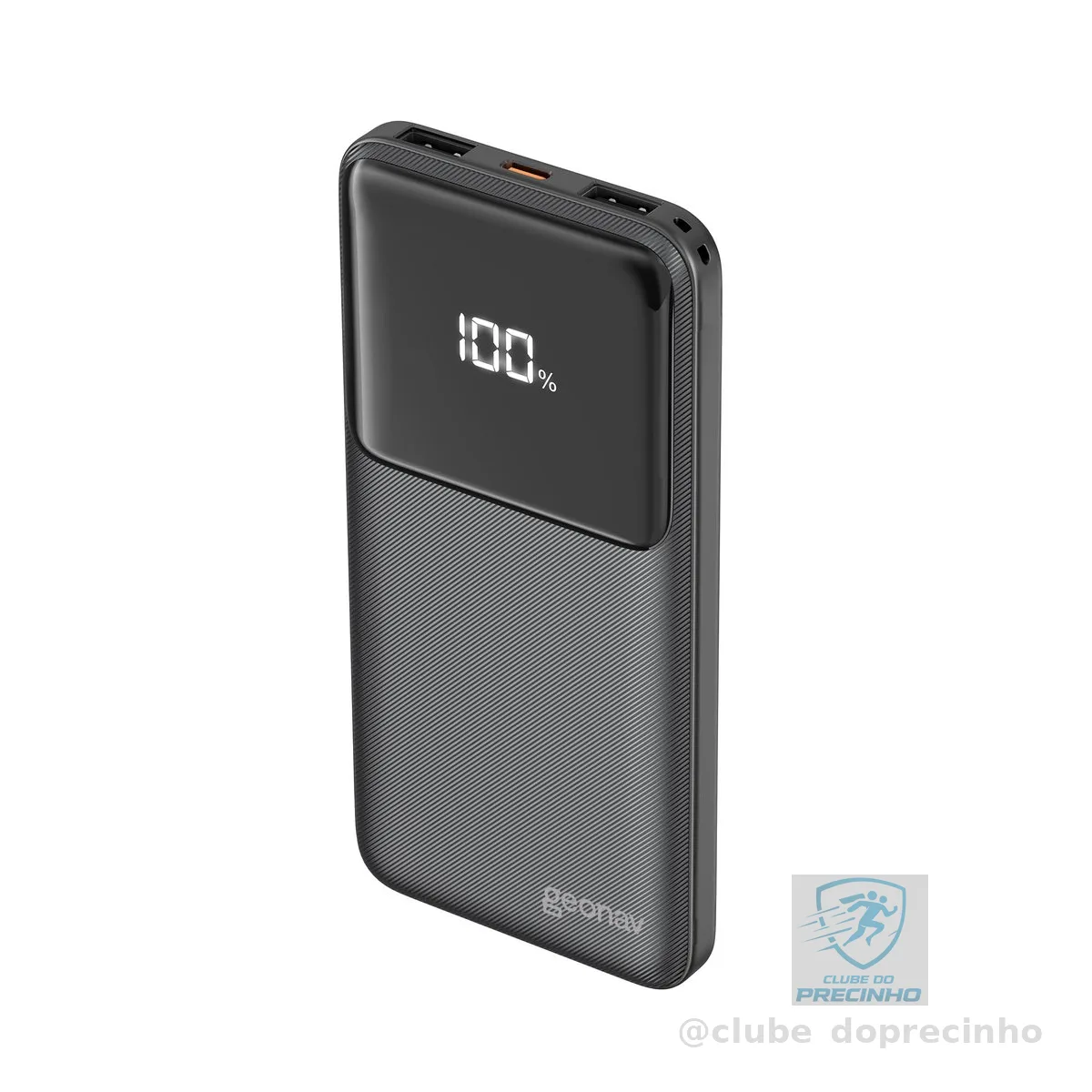 Geonav Power Bank, Carregador Portátil Universal 10.000mAh, Carga rápida, 2 saídas USB-A (até 18W quick charge) e 1 USB-C (até 20W Power Delivery), Led Indicador de Bateria, PB10K20W1PBK, Preto