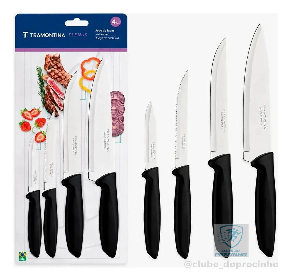 Jogo Facas Tramontina Kit Conjunto Faca Cozinha Churrasco 4p