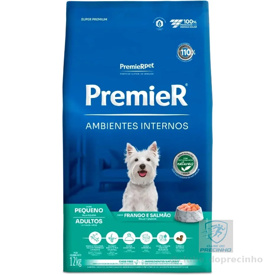 Ração Premier Ambientes Internos Adultos Raças Pequenas Frango e Salmão 12 kg
