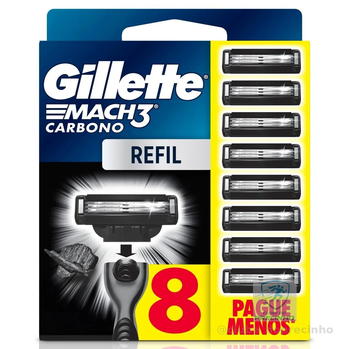 Gillette Mach3 Carbono Carga para Aparelho de Barbear com Carvão 8 Unidades