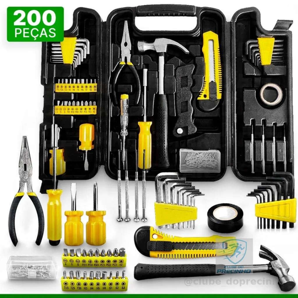 Kit Jogo De Ferramentas Completo 200 Pcs C/Soquetes Chaves Maleta