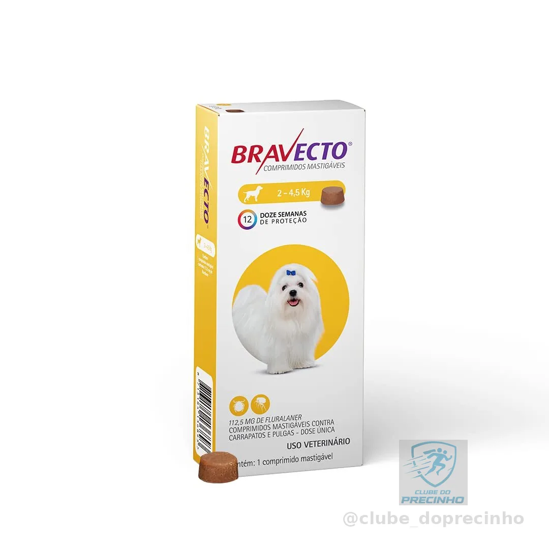 Bravecto® Cães 112,5mg Antipulgas e Carrapatos Cães de 2 a 4,5kg 1 Comp. Mastigável MSD Saúde Animal