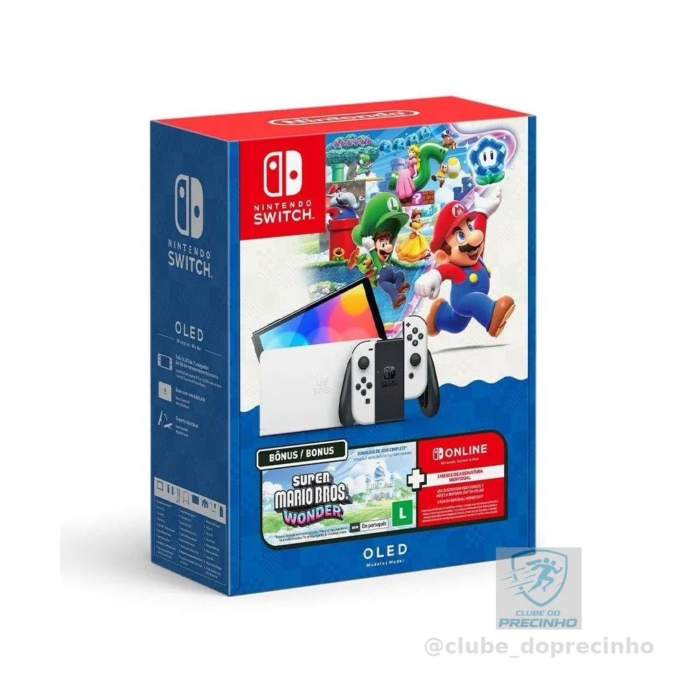 Bundle Nintendo Switch OLED + Super Mario Bros Wonder + 3 Meses de Assinatura Nintendo Switch Online