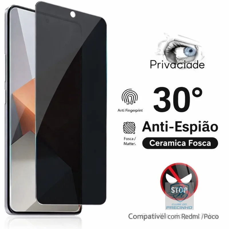 Película Cerâmica Fosca Privacidade Redmi 12 13 14C 15C Poco X4 X5 X6 X7 Anti Espião Proteção Tela