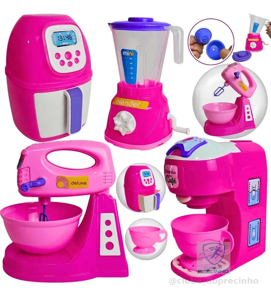 Kit Cozinha Brinquedo Infantil 8pçs Eletrodomésticos Potes Rosa E Verde