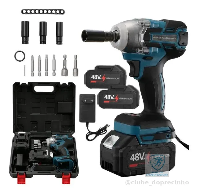 Kit Chave Impacto 48v Sem Fio Alto Torque Duas Baterias