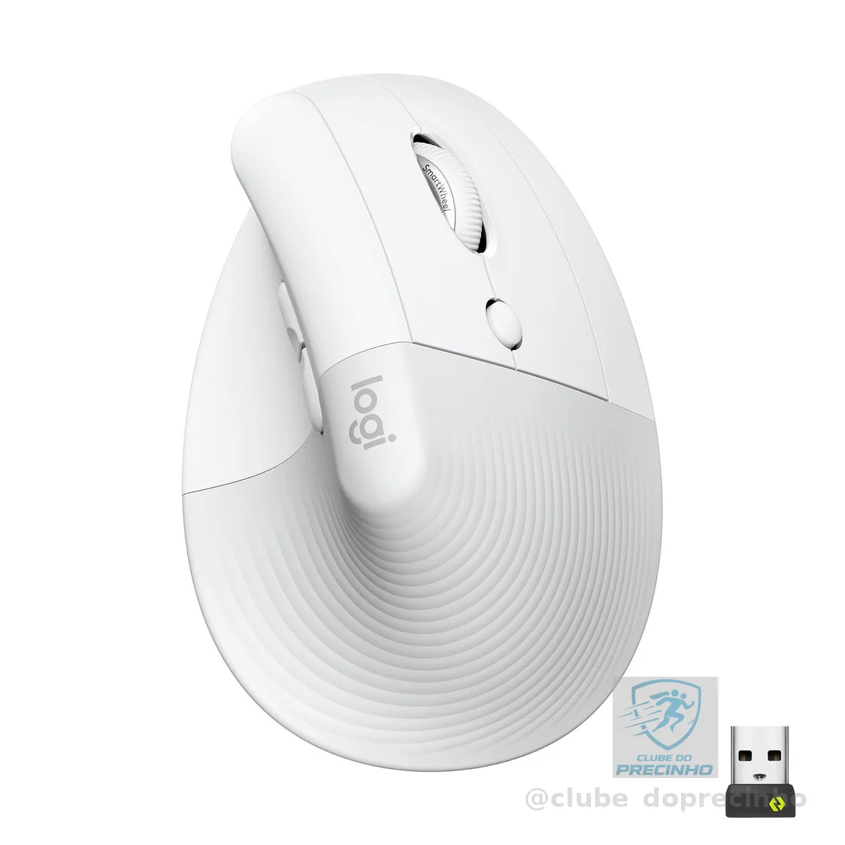 Mouse Sem Fio Logitech Lift Vertical com Design Ergonômico para Redução de Tensão Muscular, Cliques Silenciosos, Conexão Bluetooth ou USB Logi Bolt, Compatível com Windows/macOS/iPadOS - Branco