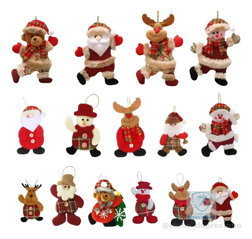 Kit 12 Pendente De Natal Enfeite Arvore Pelúcia Arvore Tecid Sortidos Natalinos