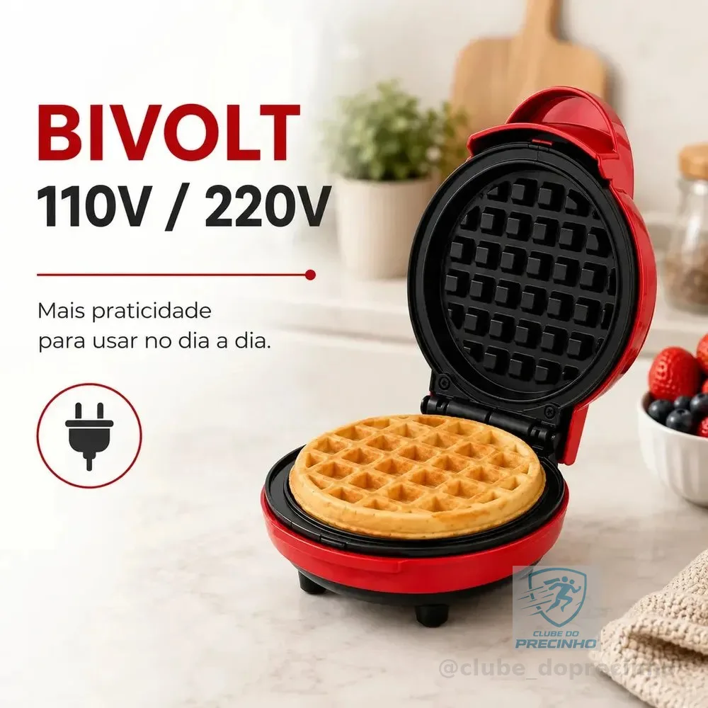 Maquina Waffle Elétrica Compacta Profissional Mini Panqueca Vermelho