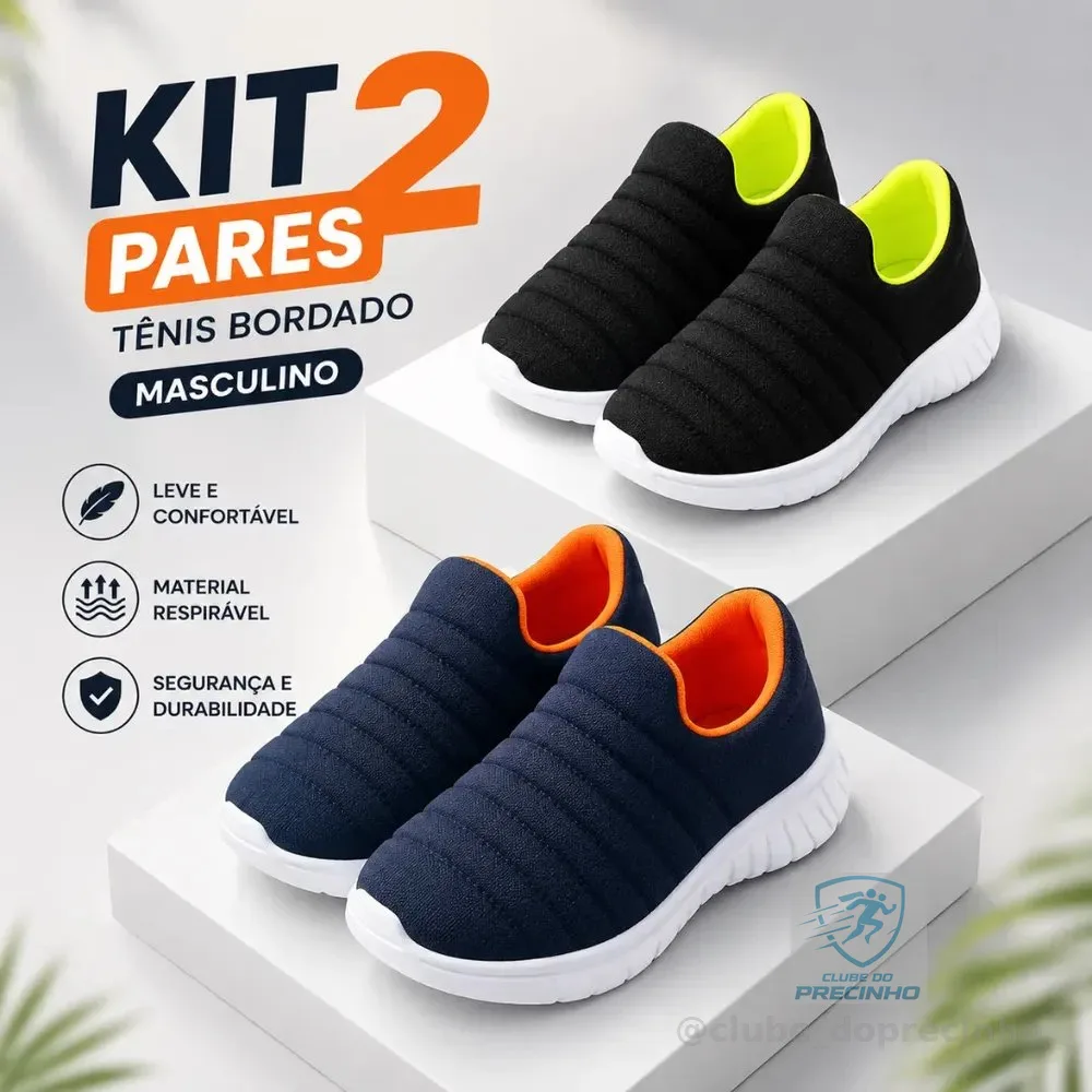 Kit 2 Pares Tênis Infantil Bordado Confortável - 20 ao 33