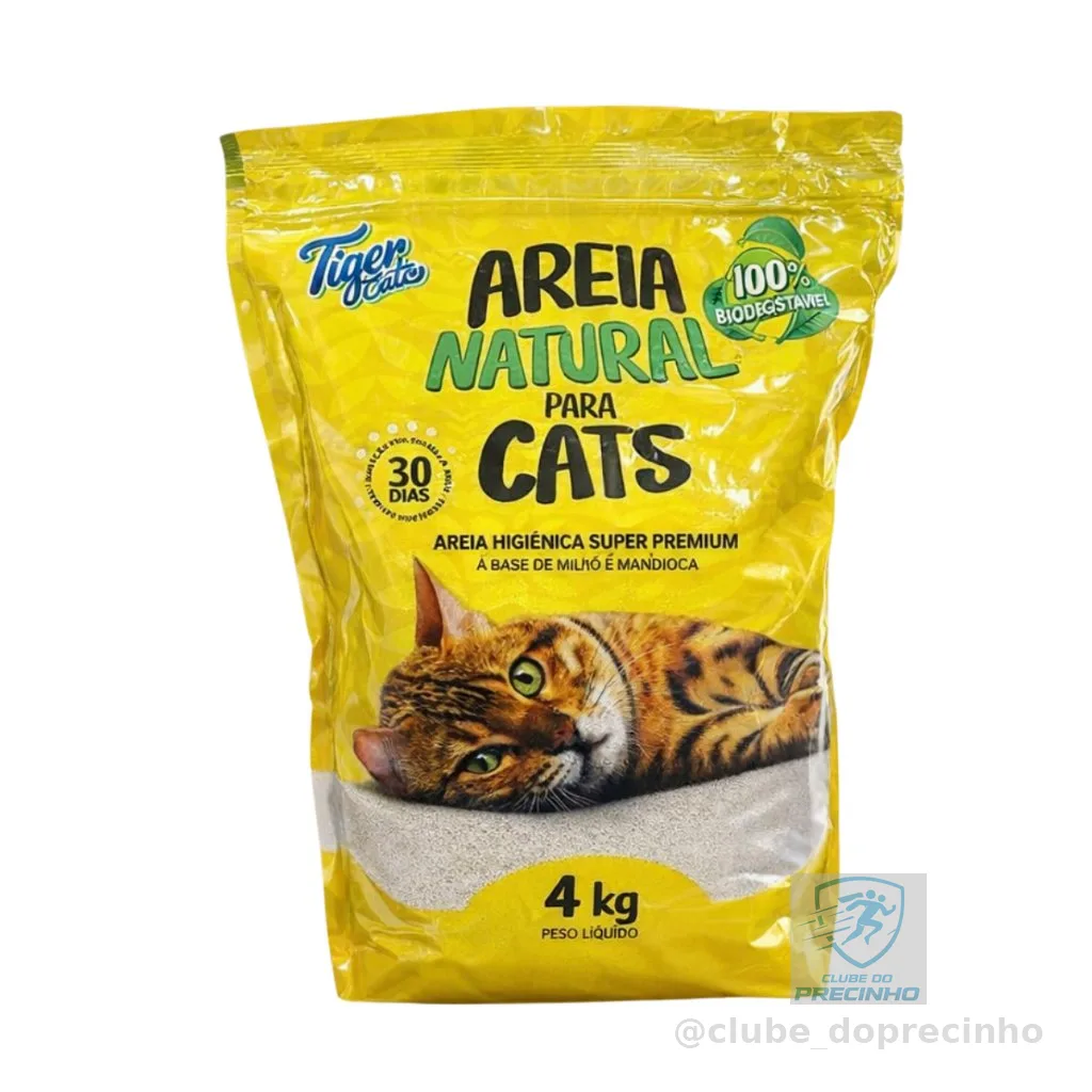 AREIA HIGIÊNICA NATURAL BIODEGRADÁVEL MILHO E MANDIOCA PARA GATOS TIGER CATS 4KG