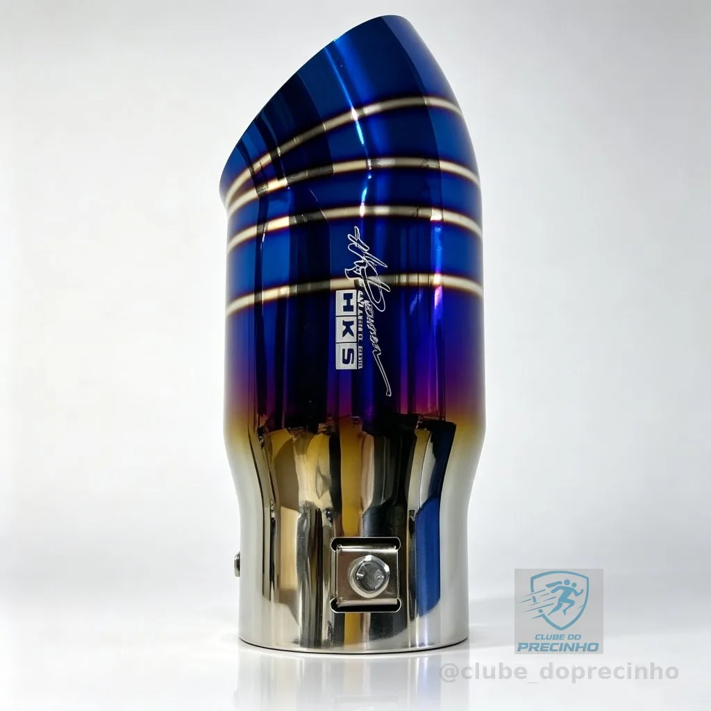 Ponteira Escapamento HKS Tuning Esportivo Azul Queimado Carro Universal Aço Inox Parafuso Veicular Automotivo 3" 2.5"