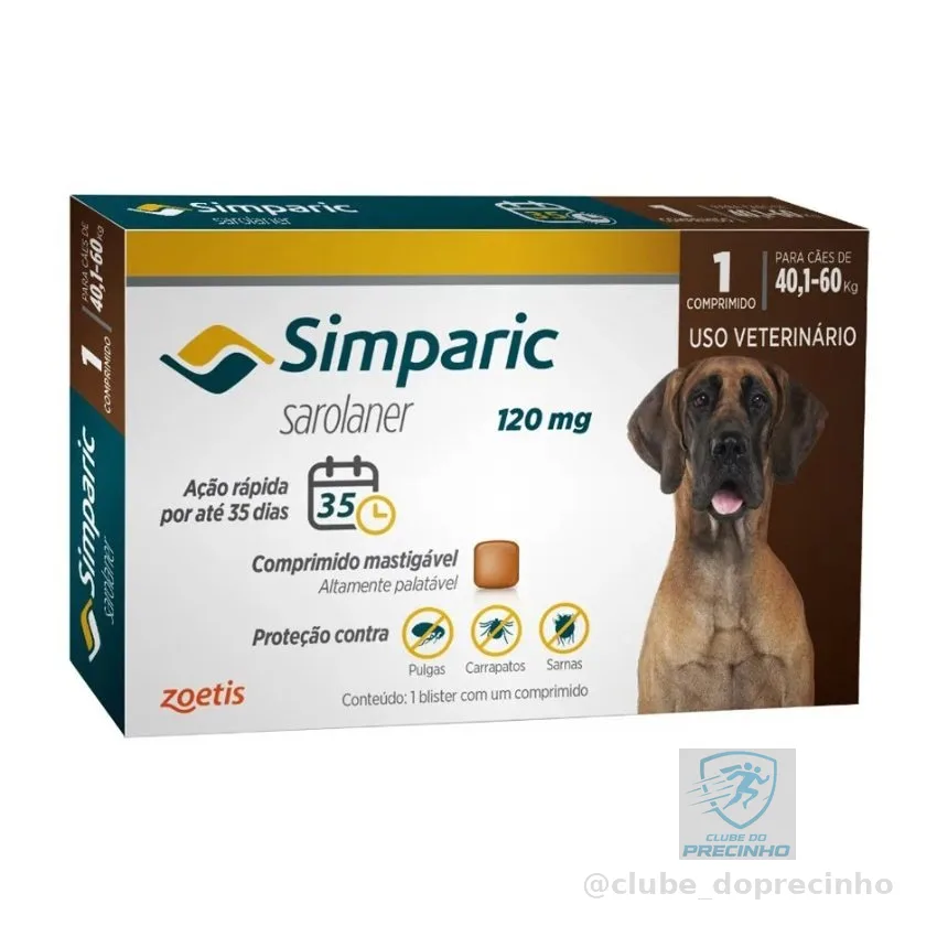 Simparic Antipulgas 120mg para Caes 40,1 a 60kg - 1 Comprimido - Zoetis
