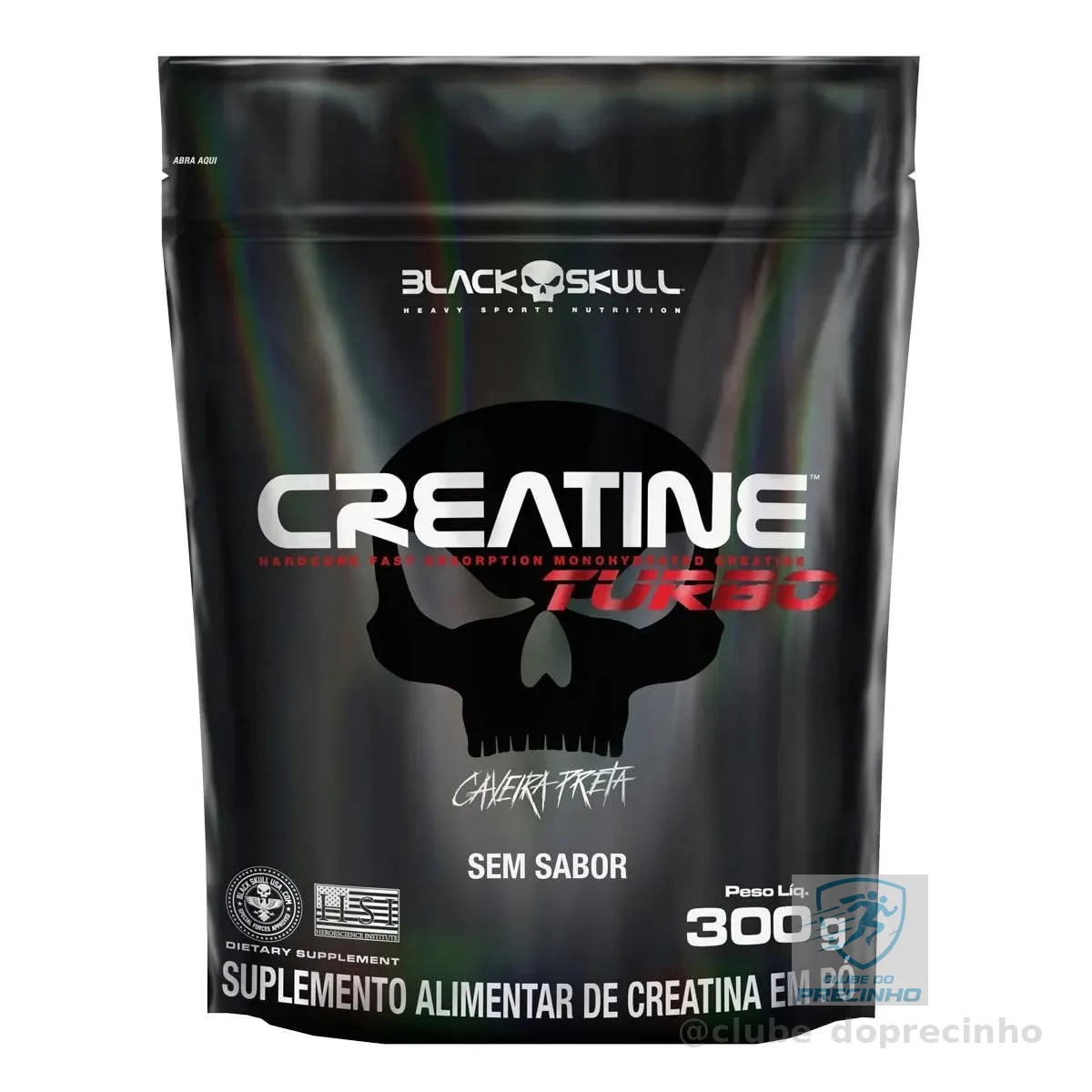 Creatine Turbo BlackSkull - Creatina Monohidratada em pó, com carboidrato para melhor absorção e performance (300g Refil, Sem sabor)