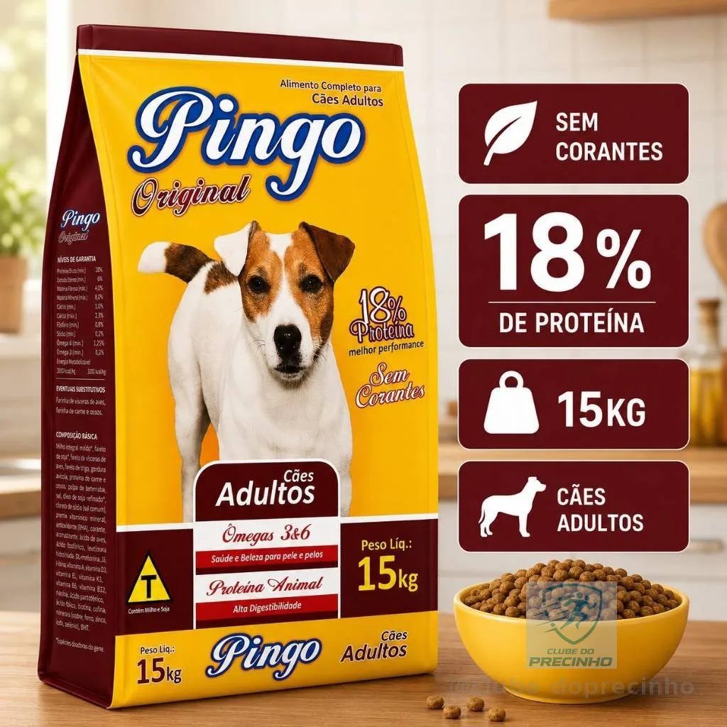 Ração Cachorro Pingo Original Cães Adultos 15kg Sem Corantes 18% Proteína
