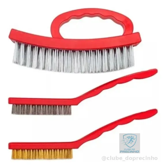 Escova Manuais - Jogo C/3 Cerdas Aço Inox, Latão E Aço Carb