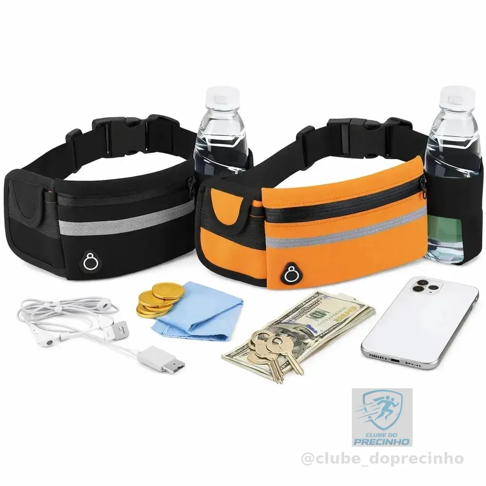 Kit 2 Pochetes Esportiva Impermeável Celular Acessórios Academia Treino Corrida Caminhada Moderna Bolsa Transversal Cintura Moda Blogueira Marca Lemon Shark Cor Preta E Laranja