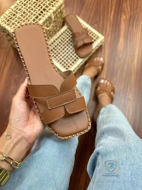 Sandália Rasteirinha Feminina H Confortável Elegante Casual