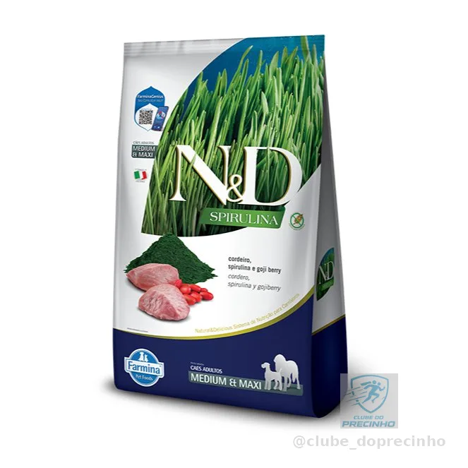 Ração Farmina N&D Spirulina para Cães Adultos de Porte Médio e Grande Sabor Cordeiro 10,1kg