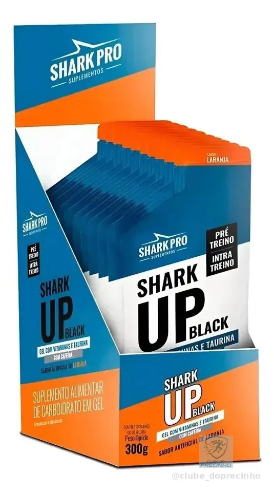 Shark Up Black Gel | Kit C/ 10 Saches 30g | Shark Pro Sabor Laranja