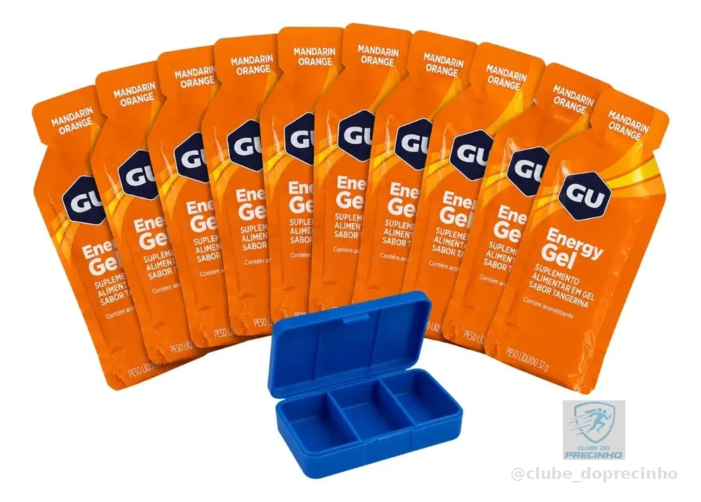 Kit 10 Sachês Gu Energy Gel + Porta Cápsulas Tangerina