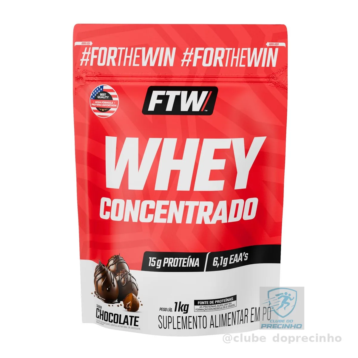 FTW Whey Concentrado com Proteína Concentrada WPC, Suplemento Alimentar em Pó com 15g de Proteína por Porção, Rico em Aminoácidos Essenciais, Sem Glúten – Refil 1KG (Chocolate)